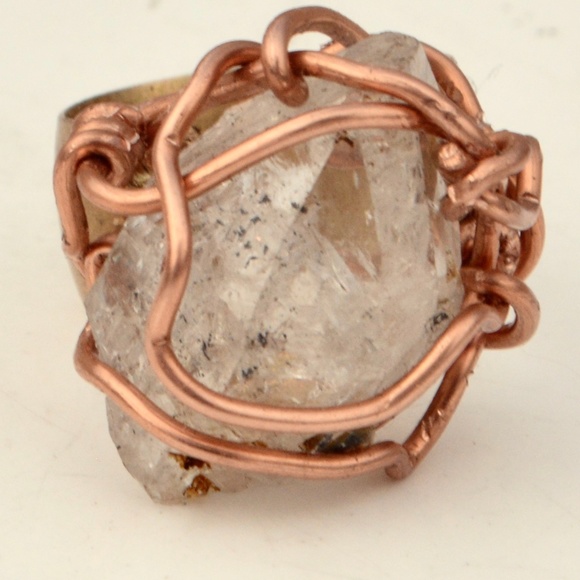 CUSTOM Genuine Herkimer Diamond Quartz Brass Solid Copper Ring Rustic Reiki OOAK - Picture 7 of 7